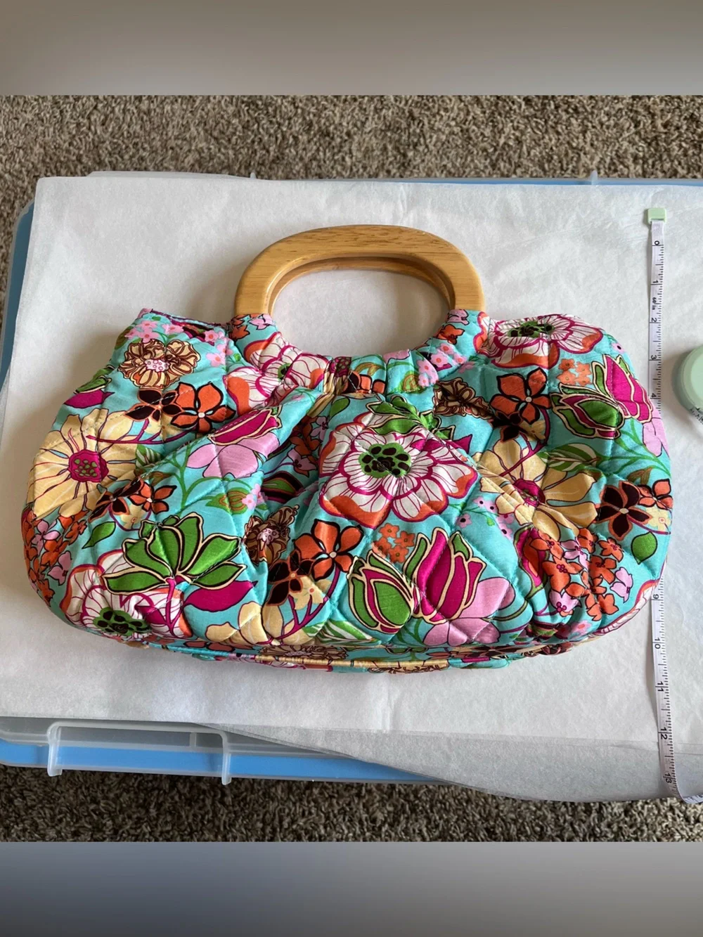 Vera Bradley VTG Y2K Kelly Wooden Handle Satchel Clutch Evening Bag Purse EUC
